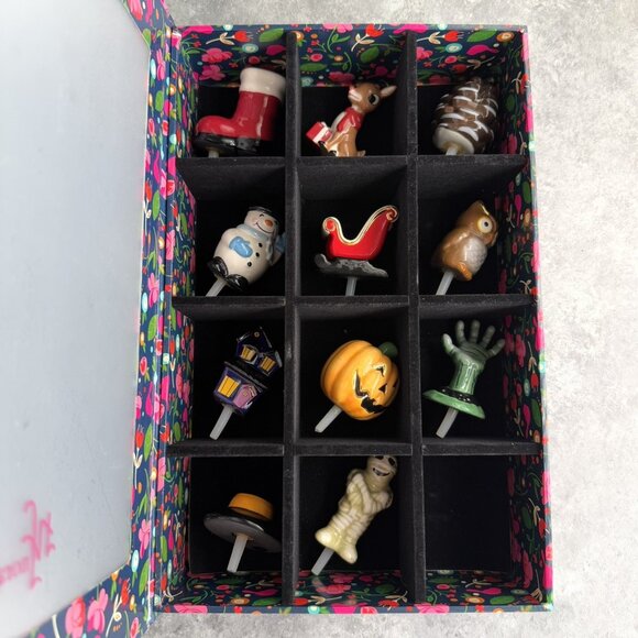 11 NORA FLEMING Minis Lot + Storage Display Box Christmas Halloween Zombie Hand - Picture 1 of 10
